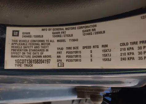 2005 Chevrolet Colorado from USA, damaged, VIN 1GCDT136158204197